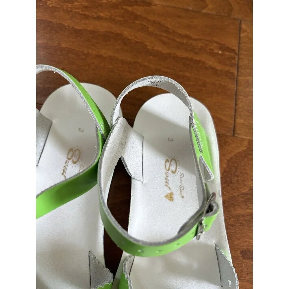 Salt Water Big Girls 3 Women's 5 Sweetheart‎ Lime Sandals Leather Flats NEW
